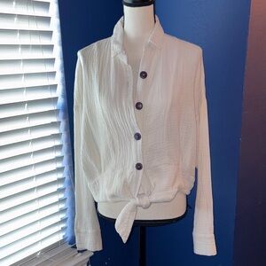 Free People Sunstreaks Tie Front Top – Size S – White with Brown Buttons